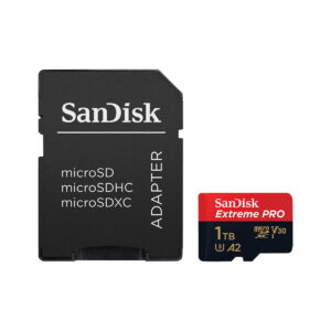 Sandisk-Extreme-Pro-MicroSD-1TB-200MBs-2 Sandisk MicroSD-sovitin näkyy Sandisk MicroSDXC 1TB Extreme Pro 200MB/s -muistikortin vieressä.