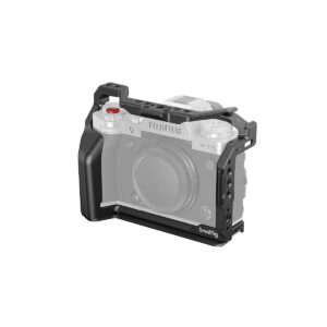 SmallRig_Multifunctional_Cage_for_FUJIFILM_X-T5_4135_001 The SmallRig 4135 Cage for Fujifilm X-T5 is attached to the Fujifilm X-T5 camera, providing extra grip and accessory mounting points, and the camera is photographed in a faded outline.
