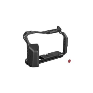 SmallRig_Multifunctional_Cage_for_FUJIFILM_X-T5_4135_006 The SmallRig 4135 Cage for Fujifilm X-T5 is a black metal camera cage with textured grip and mounting points, and features a separate small red screw for mounting the X-T5 and accessories.