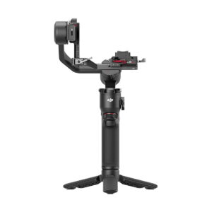 DJi_RS_3_Mini_004 The DJI RS 3 Mini gimbal is a black handheld camera stabilizer with a stand designed to support and stabilize cameras for smooth video shooting.