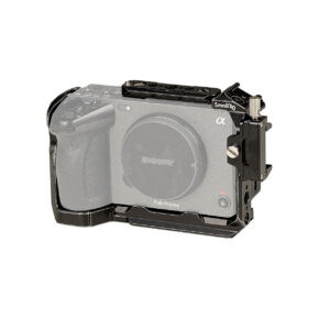 SmallRig_Cage_for_Sony_FX30_FX3_4138_001 The SmallRig 4138 Cage for Sony FX30/FX3 attaches to a Sony Alpha full-frame mirrorless camera and provides protection and mounting support. The camera and cage are visible against a white background.