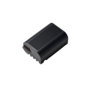 DMW-BLK22E Panasonic DMW-BLK22E black rectangular camera battery with gold touch points and slightly curved top, on a white background.