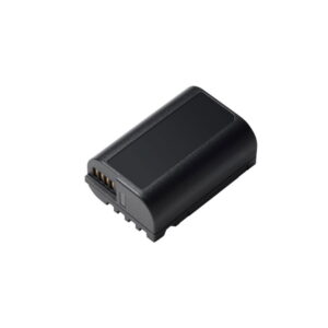 Panasonic DMW-BLK22E black rectangular camera battery with gold touch points and slightly curved top, on a white background.