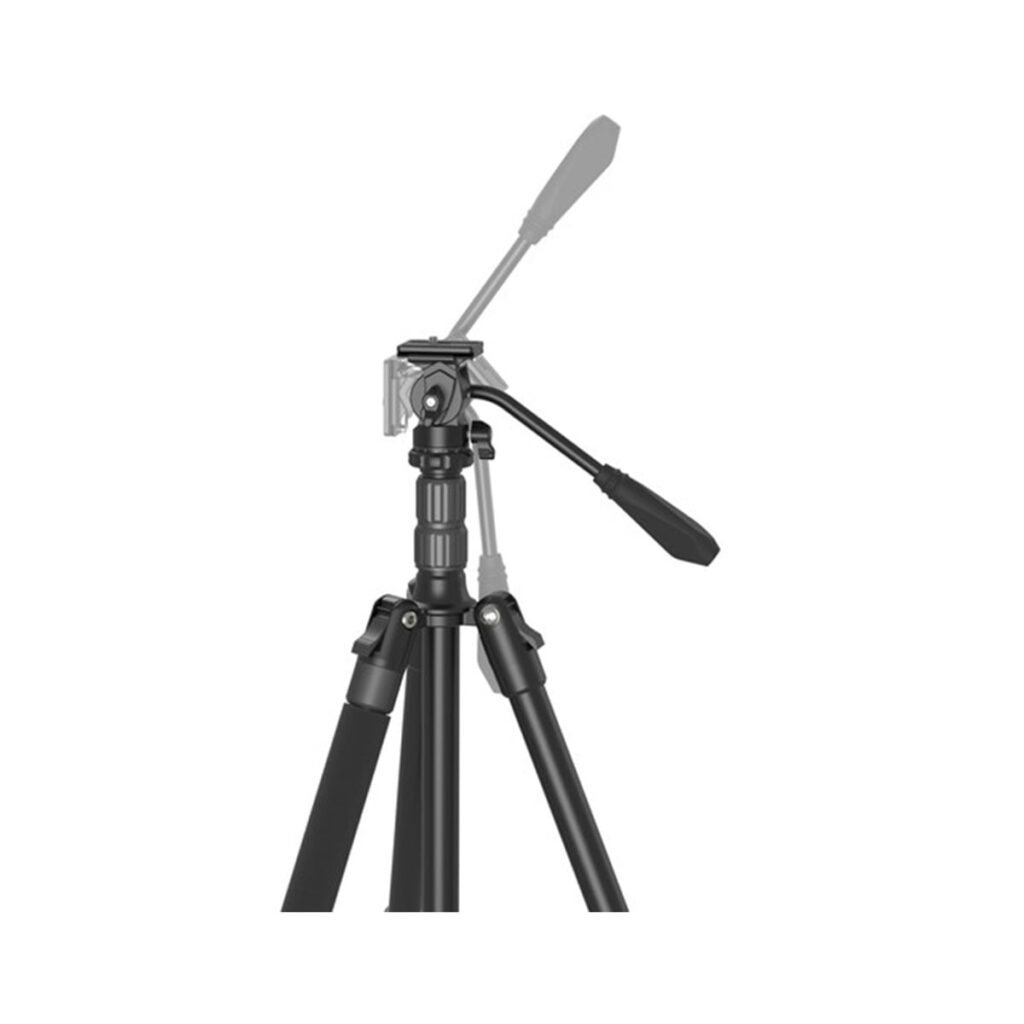 Smallrig 3760-12 SmallRig 3760 Video Tripod CT180, joka on kuvassa mustana ja jonka säädettävä kahva on kahdessa asennossa liikeratojen osoittamiseksi, on asetettu valkoista taustaa vasten.