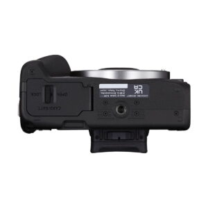 canon_r50_runko_01 Canon EOS R50 system camera - 100€ discount The picture below shows the CARD/BATT compartment, tripod mount, technical information label, lens mount and part of the grip.
