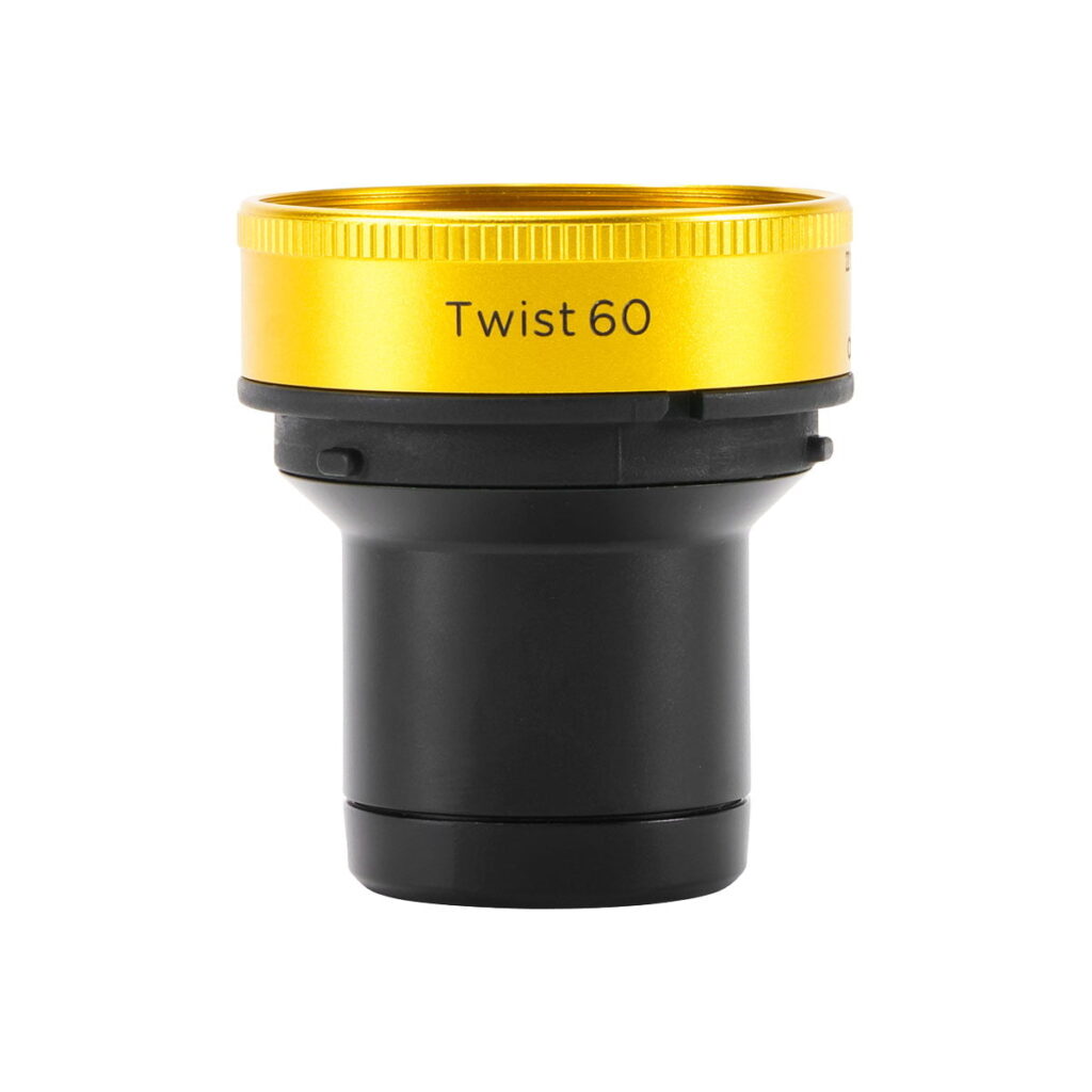 lensbaby_60_twist_optic The Lensbaby Twist 60 has a gold top with the words "Twist 60" and a black bottom on a white background.