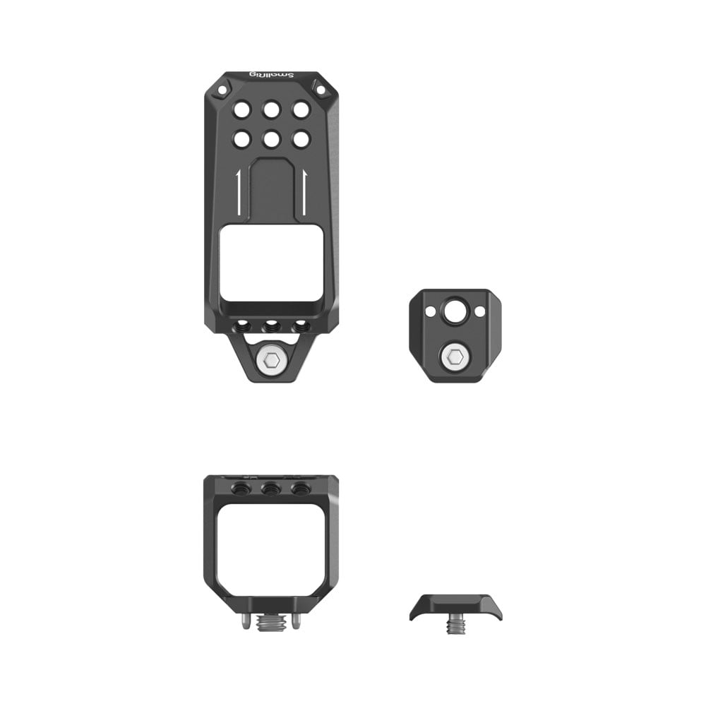 smallrig_3990_01 SmallRig 3990 Top Plate for Sony FX3/FX30 SLR Unit ja lisävarusteet näkyvät valkoisella pohjalla useista eri kuvakulmista, mukaan lukien etu-, taka-, sivu- ja ylänäkymät.