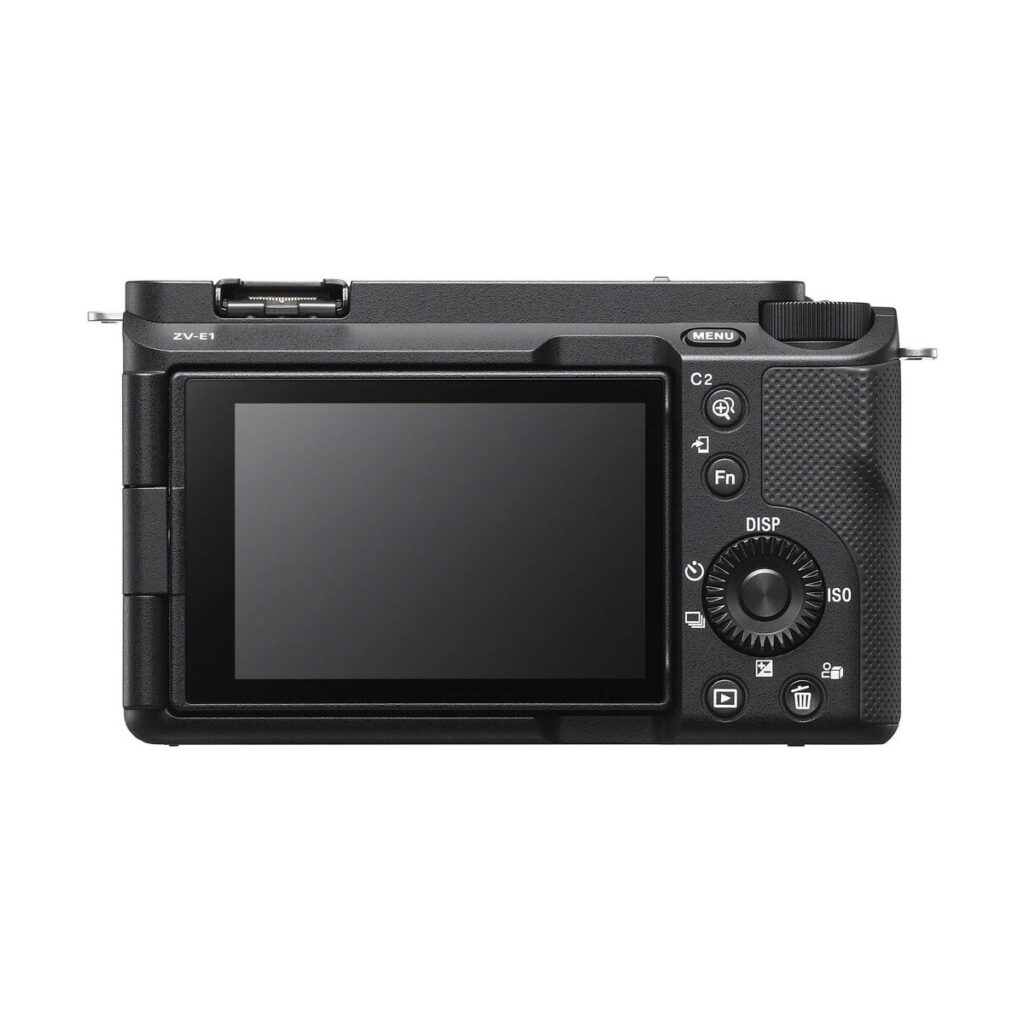 sony_zv-e1_03 Sony ZV-E1 -järjestelmäkameran takakuvassa - 200€ Cashback näkyy LCD-näyttö, ohjauspainikkeet ja oikealla puolella oleva kuvioitu kahva.