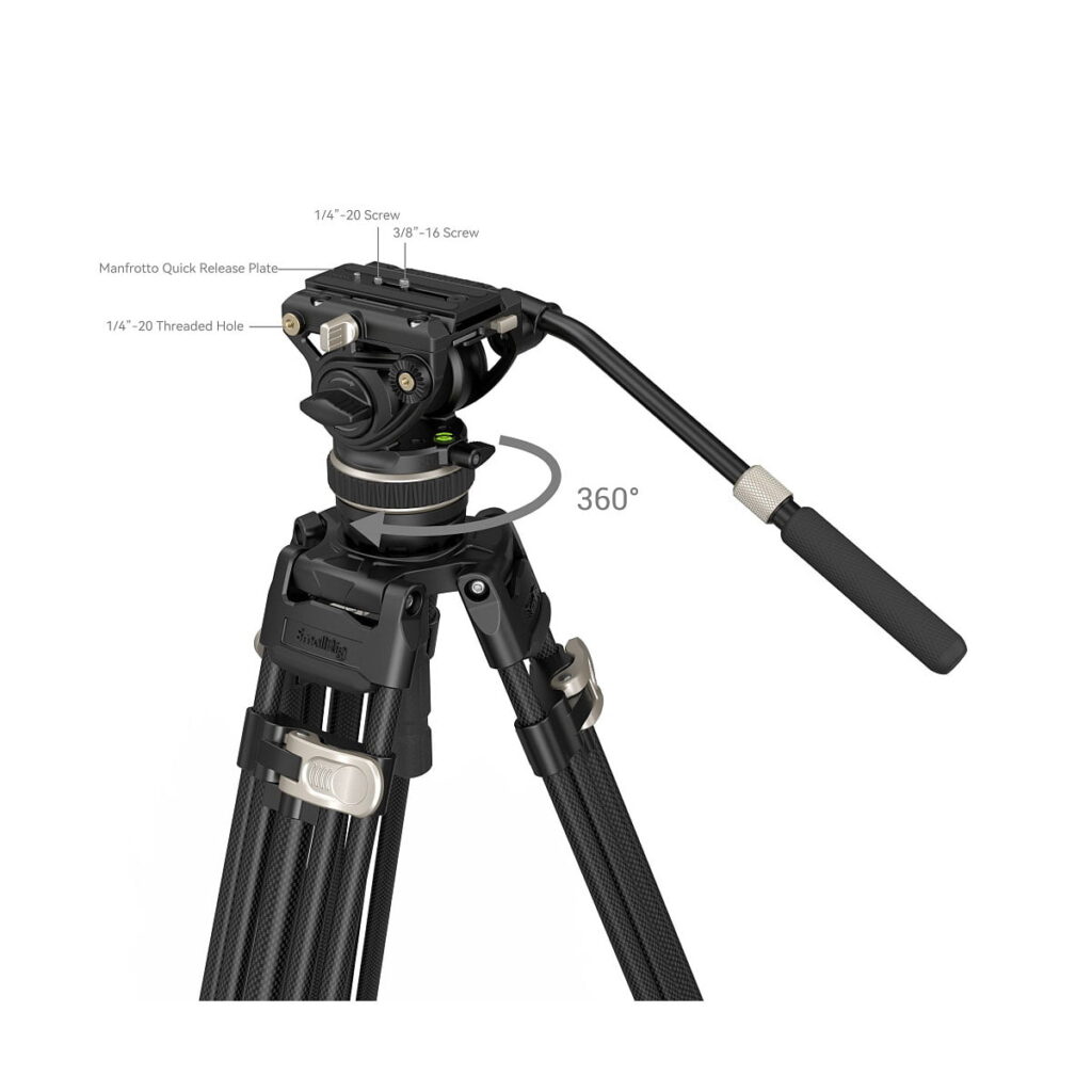 SmallRig_FreeBlazer_Heavy-Duty_Carbon_Fiber_Tripod_Kit_AD-100_3989_002 SmallRig 3989 FreeBlazer Heavy-Duty Carbon Fiber Tripod Kit AD-100 sisältää nestepään, Manfrotto-pikavapautuslevyn, 1/4-20- ja 3/8-16-ruuvit, 1/4-20-kierteisen reiän ja 360 astetta kääntyvän kahvan.