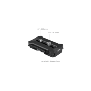 1668049662143_ SmallRig 3913 Arca Type Multifunctional Quick Release Plate on kuvattu valkoisella pohjalla, jossa on merkitty 1/4-20 ja 3/8-16 ruuvit, joista jokainen osa näkyy selvästi.