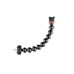 JOBY GorillaPod Arm Kit PRO1 JOBY GorillaPod Arm Kit PRO Musta on joustava musta käsivarsi, jossa on nivelletyt segmentit, punainen korostus yläosan lähellä ja säädettävät liittimet molemmissa päissä, kuvassa valkoisella pohjalla.