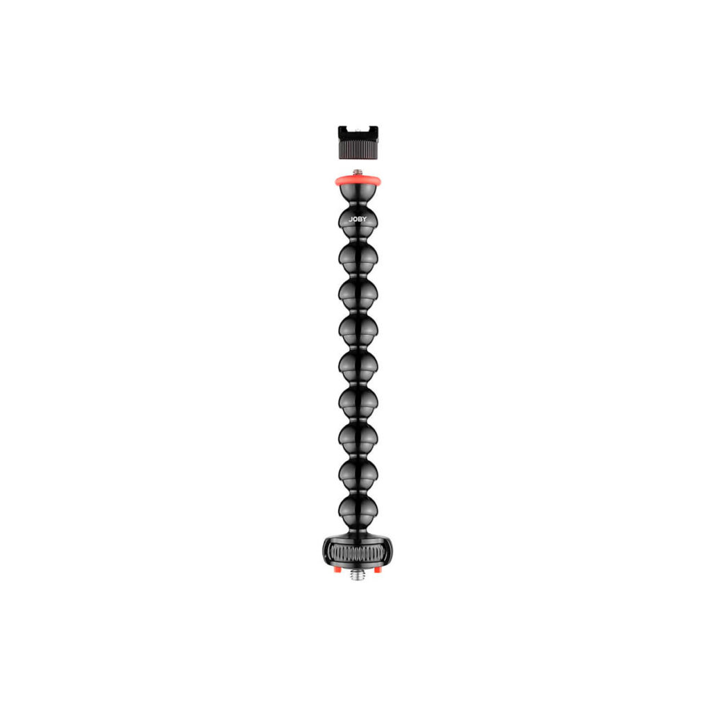 JOBY GorillaPod Arm Kit PRO2 JOBY GorillaPod Arm Kit PRO Musta on joustava musta kolmijalka, jossa on pallonivelet, punaiset korostukset ja yläreunan kiinnitysruuvi kameroiden tai lisävarusteiden kiinnittämistä varten.