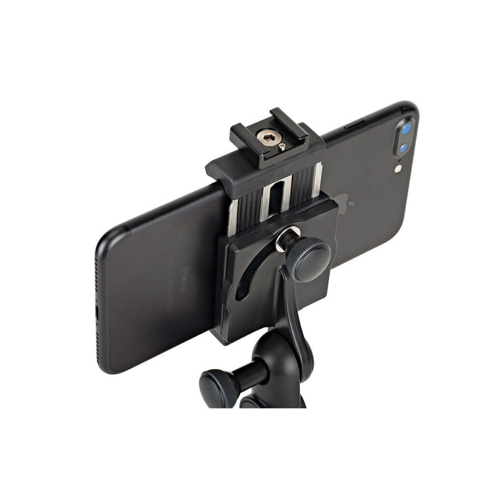 JOBY GripTight PRO 2 GorillaPod5 JOBY GripTight PRO 2 GorillaPod pitää älypuhelimen vaakasuorassa sen mustassa säädettävässä kiinnikkeessä, joka kiinnittyy kolmijalkaan tai jalustaan - ihanteellinen puhelimella valokuvaamiseen tai videokuvaamiseen.