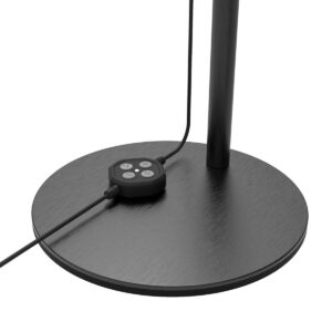 Joby-Beamo-Studio-Key-Light-4 A close-up of the Joby Beamo Studio Key Light shows its round black base, the black cord attached to it and a small round control panel with four buttons.