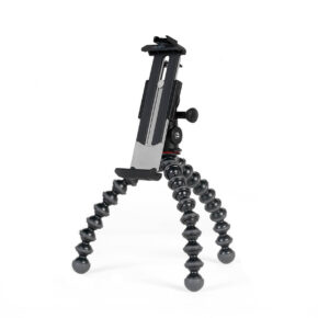 The Joby GripTight Pro 2 Tablet + GorillaPod 1K Kit features segmented, flexible legs with rubberised feet and a tablet holder, and stands on three sturdy feet against a white background.
