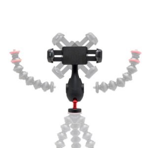 Joby-GripTight-Pro-3-4 Joby GripTight Pro 3 Phone Mount -puhelinpidikkeessä on säädettävä älypuhelinpidike ja segmentoidut, taivutettavat jalat, jotka on esitetty eri käsivarsiasennoissa korostamaan sen joustavaa liikerataa.