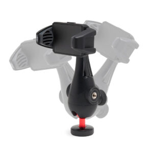 Joby-GripTight-Pro-3-6 Joby GripTight Pro 3 -puhelinkiinnike on esitetty mustana säädettävällä puhelimen pidikkeellä, joka on pystyssä ja kahdessa kulma-asennossa, ja vaihtoehtoiset kulmat on häivytetty harmaalla sen monipuolisen liikealueen korostamiseksi.