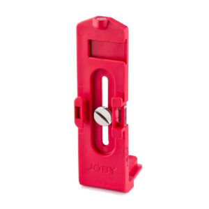 Joby-Vert-Vertical-L-Bracket-3 The red Joby Vertical Vertical L Bracket, with adjustable sliding mechanism and central screw, stands upright against a white background.