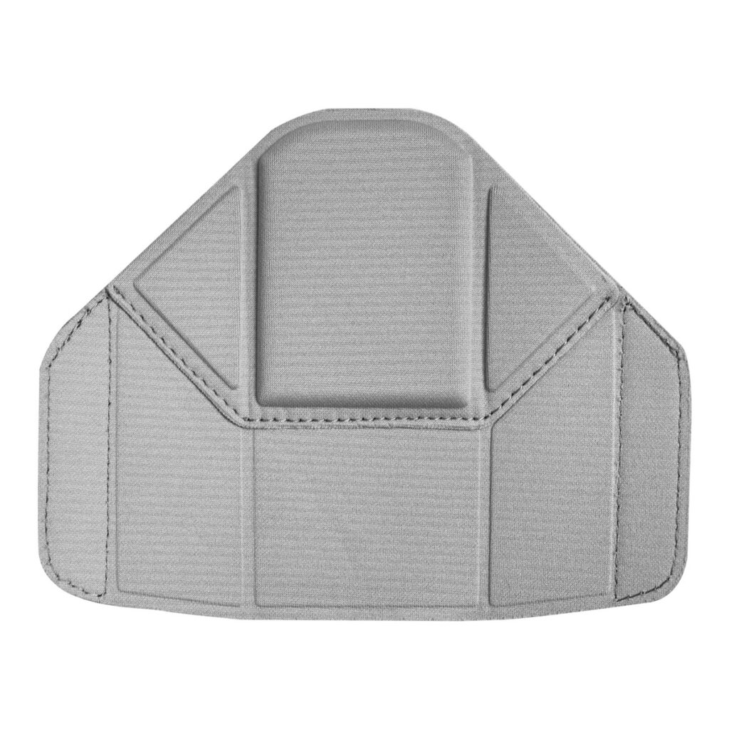 Peak-Design-spareparts-divider-3L-V2-gray-1 Cool Grey Peak Design Spareparts V2 Everyday Sling 3L -jakajalaukku, suorakulmainen, jossa on ommellut pehmustetut osiot ja kulmikkaat reunat; ylhäältä katsottuna valkoisella pohjalla.