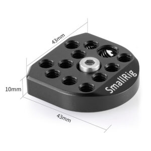 SmallRig-2275-2 Musta metallinen SmallRig 2275 -kiinnityslevy Weebillille, jossa on useita kierteitettyjä reikiä, keskiruuvi, mitat 43mm x 43mm x 10mm ja SmallRig-logo oikeassa etureunassa.