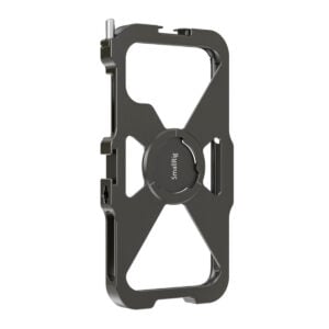 SmallRig-2471-2 SmallRig 2471 Pro Mobile Cage iPhone 11 Pro -mobiilihäkki on metallinen avokehyksinen häkki, jossa on useita kiinnityspisteitä ja joka on suunniteltu pitämään iPhone 11 Pro -puhelinta turvallisesti ja varustamaan se valokuvausta tai videokuvausta varten.