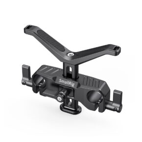 SmallRig-2680 SmallRig 2680 Universal Lens Support 15mm LWS, a black metal camera accessory with adjustable arms and clamps for attaching the equipment to the camera rig, is shown on a white background.