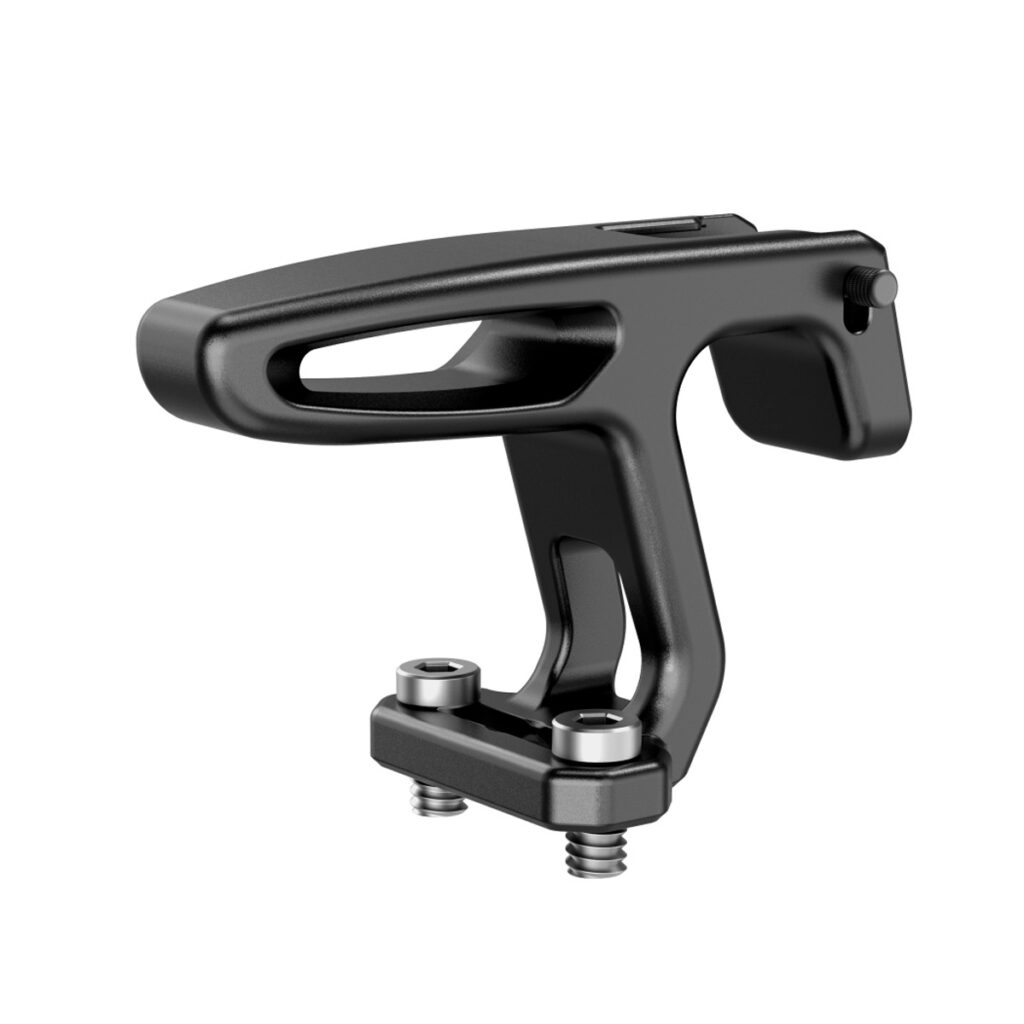 SmallRig-2756-3 Black, modern-looking SmallRig 2756 Mini Top Handle for lightweight cameras, with a sleek, angular design and two metal studs for attachment.