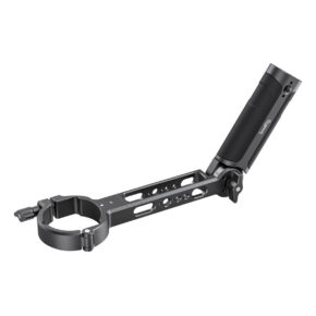 SmallRig-3005 The SmallRig 3005 Sling Grip for Crane 2S is a black metal camera accessory with a cylindrical handle, adjustable clamp and slotted arm designed to secure or stabilize camera equipment.