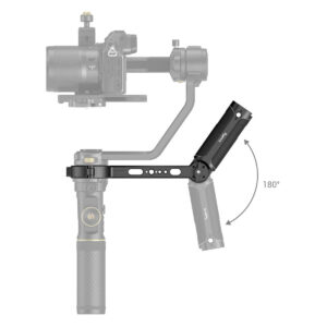 SmallRig-3005-3 Kaavio, jossa näkyy SmallRig 3005 Sling Grip for Crane 2S, jossa on 180° kääntyvä säädettävä jatkovarsi, kuvattuna sekä kokoontaitettuna että ulosvedettynä, ja nuoli osoittaa sen kääntymisen.