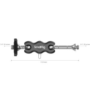 SmallRig-3238-3 SmallRig 3238 Mini Magic Arm with Universal Ballhead on 110,5 mm pitkä metallinen säädettävä varsi, jossa on 1/4-20 ruuvit molemmissa päissä ja keskimmäinen kiristysnuppi, jolla kulman ja kiinnityksen säätö on helppoa.