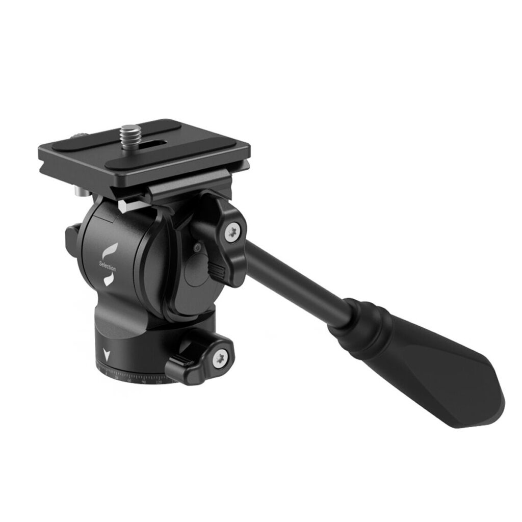 SmallRig-3259-2 SmallRig 3259 Selection CH10 Compact Fluid Head -videopää on musta kameran jalustapää, jossa on säädettävä kahva ja kiinnityslevy, joka on suunniteltu kameran tarkkaan asemointiin ja vakaaseen tukemiseen.