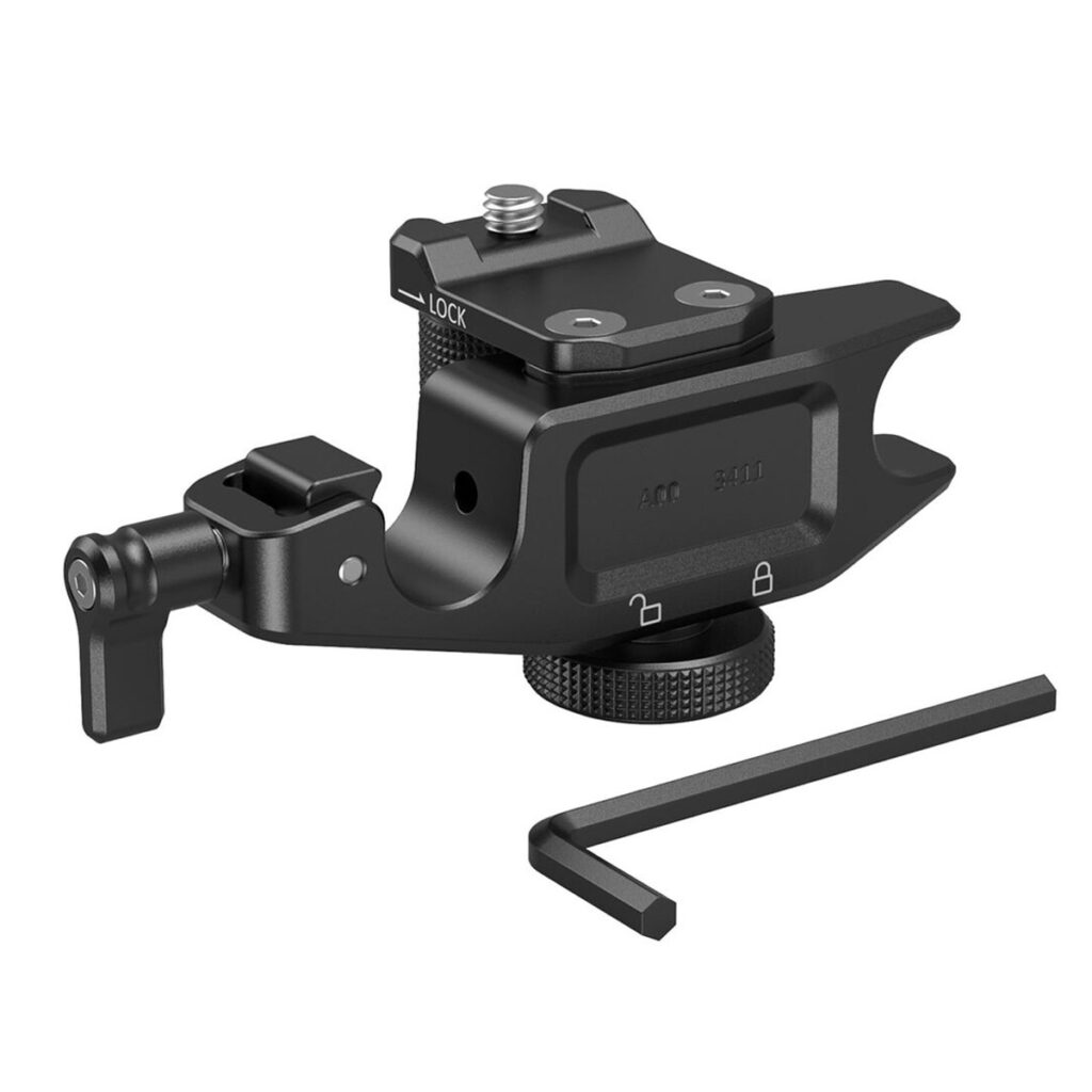 SmallRig-3411-1 SmallRig 3411 15 mm:n sauvatuki Matte Box 2660:lle sisältää mustan metallisen pikakiinnikkeen, jossa on lukitusvipu, säätönuppi ja kuusiokoloavain, ja joka on suunniteltu kiinnittämään kamerakalustosi turvallisesti jalustoihin tai rigiin.