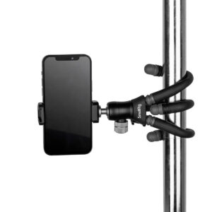 SmallRig-3446-3 SmallRig 3446 BeautyPod 1.5K Flexible Mini Tripod BT-15 pitää älypuhelimen tukevasti paikallaan joustavilla, kumipäällysteisillä varret kiinnitettyinä tukevaan pystysuoraan metallitolppaan, joka tarjoaa säädettävän ja vakaan asennuksen.