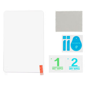 SmallRig-3455-2 SmallRig 3455 Screen Protector for Atomos Shinobi 7 -pakkaus sisältää kirkkaan suojakalvon, harmaan mikrokuituliinan, sinisen pölynimuritarran, kaksi sinistä opastetarraa sekä merkittyjä märkä- ja kuivapyyhkeitä.