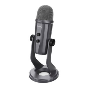 SmallRig-3465-1 SmallRig 3465 Forevala U50 USB -mikrofoni on musta ja hopeinen mikrofoni, jossa on verkkosäleikkö, säädettävä jalusta, kaksi säätönuppia ja etupaneelin mykistyspainike.