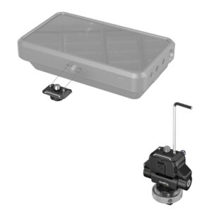 SmallRig-3514-4 SmallRig 3514 Drop-In Hawklock Mini Quick Release Monitor Mount with Cold Shoe ja metallinen kiinnityslevy on kuvattu erikseen, ja yläpuolella on heikko monitorin ääriviiva, joka havainnollistaa kiinnityksen paikkaa.