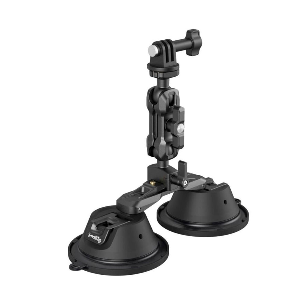 SmallRig-3566 SmallRig 3566 Portable Dual Suction Cup with Camera Mount SC-2K -kannettavassa kaksoisimukupissa on säädettävä varsi ja kiinnitysnuppi, jotka tarjoavat turvallisen otteen kameroille tai toimintakameroille sileillä pinnoilla.