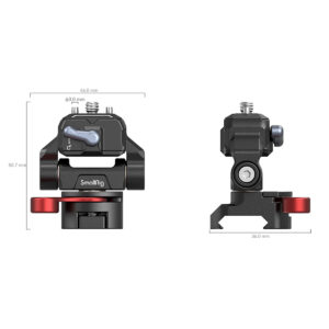 SmallRig-3601-2 Tekninen kaavio SmallRig 3601 Drop-in HawkLock Mini QR -monitoriasennuksesta NATO-kiinnikkeellä, jossa on etu- ja sivukuvat sekä merkityt mitat: 50,7 mm korkeus, 46 mm leveys, 36 mm syvyys ja 39 mm yläleveys; sisältää nupit ja kiinnitysruuvin.