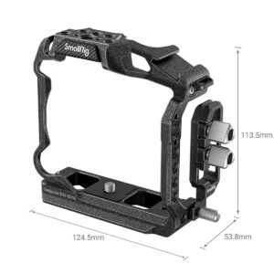SmallRig-3656-2 Musta SmallRig 3656 Black Mamba Half Cage & Cable Clamp for Canon R5/R5 C/R6 tarjoaa useita kiinnityspisteitä, on kooltaan 124,5 mm x 53,8 mm x 113,5 mm ja on suunniteltu kameran suojaamiseen ja lisävarusteiden kiinnittämiseen.