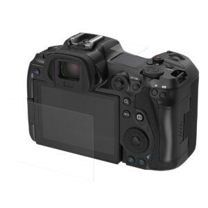 SmallRig-3674-2 SmallRig 3674 -näytönsuoja Canon EOS R3/R5/R5C:lle (2+2 pakkausta) peittää osittain kameran näytön, etsimen, painikkeet ja säätimet takaa katsottuna.