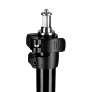 Close-up of the SmallRig 3737 RA-S280 light stand, an air-cushioned black and silver adjustable stand with a metal mounting screw and locking mechanism at the top.