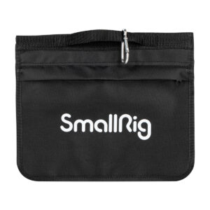 The SmallRig 3737 RA-S280 Light Stand Air Cushioned with Arm has a black fabric bag with front pocket, top handle, metal carabiner clip and white SmallRig print on the front.