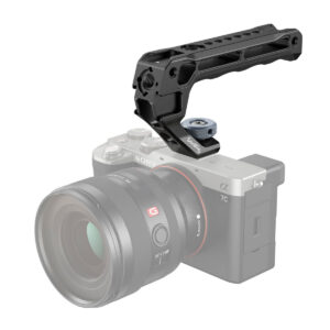 The SmallRig 3764 Top Handle with Cold Shoe is shown above the Sony Alpha 7C mirrorless camera and lens, highlighting the handle as a separate accessory.