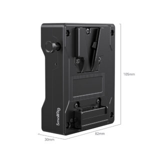SmallRig-3898-4 SmallRig 3898 V-Mount Battery Plate Adapter for RED V-Raptor, musta, mitat ovat 105mm x 82mm x 30mm, ja se on esitetty valkoisella pohjalla, jossa on merkitty mitat.