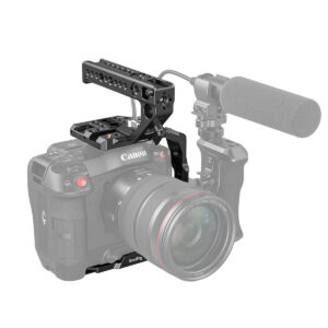 SmallRig-3899-4 SmallRig 3899 Handheld Kit Canon EOS C70:lle sisältää vakauttavan metallikahvan ja tilaa lisävarusteille, kuten ulkoiselle mikrofonille ja laajakuvausobjektiiville.