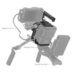 SmallRig-3899-5 SmallRig 3899 Handheld Kit Canon EOS C70:lle sisältää Magic Arm 2115 -varren näytön tueksi, Baseplate 1674 kameran alla ja Shoulder Pad 2894 selässä mukavaa käsivaralta kuvaamista varten.