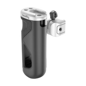SmallRig-3922-1 SmallRig 3922 folding side handle, black and silver, ergonomic contours and textured handle, includes mounting bracket and appears on white background.