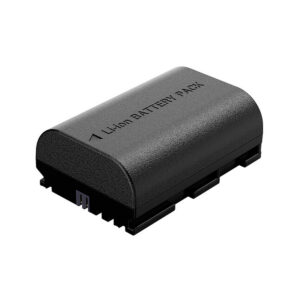 SmallRig-4071 Musta, suorakulmainen SmallRig 4071 -kameran akku LP-E6NH, jossa on pyöristetyt reunat ja yläreunaan painettu teksti "Li-ion BATTERY PACK"; liitäntäliittimet sijaitsevat toisessa päässä.