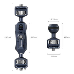 SmallRig-4123-3 SmallRig 4123 Magic Arm for Sony FX6/FS5/FS5II sisältää metallisen kiinnitysvarren (120mm x 24mm) ja palloniveladapterin (49,5mm x 20mm), joissa molemmissa on lukitusmekanismi ja metallinen viimeistely.
