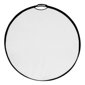 SmallRig-4127-4 SmallRig 4127 Circular Reflector 56cm on kokoontaitettava, pyöreä, 5-in-1-valokuvausheijastin, jossa on valkoinen pinta, musta reuna ja näkyvä kahva, kuvassa valkoista taustaa vasten.